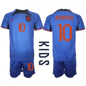 Holland Memphis Depay #10 Udebanesæt Børn VM 2022 Kort ærmer (+ korte bukser)